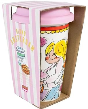 Blond Amsterdam To-Go Becher Sweet Life, 380ml | Porzellan, Mit Deckel, Auslaufsicher, Für Kaffee & Tee, Spülmaschinengeeignet