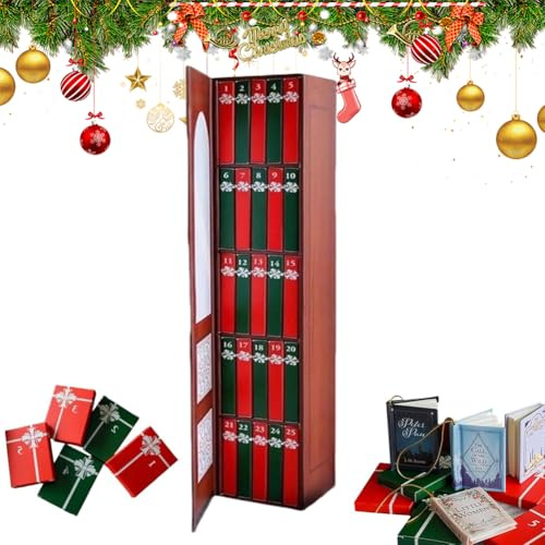 Mini Book Advent Calendar 2025, New Mini Book Advent Calendar, Literature Lovers Gifts Calendar With 24 Volume Gift, Christmas Books Advent Countdown Calendar Decorations (Red)