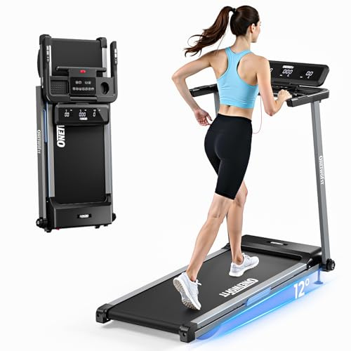 Onetwofit Tapis Roulant Elettrico, Salvaspazio Pieghevole Tapirulan Professionale Treadmill Con Maniglia e Display a LED 1-12 km/h per Casa e Ufficio