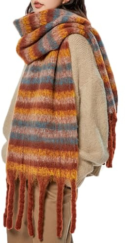 BSLVWG Damen Winter Tartan Schal, Damen warme Decke Schal lange dicke Schals mit Tassel Weihnachtsgeschenke für Frauen