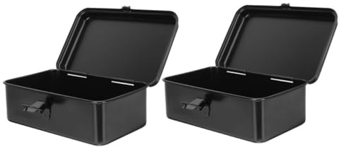 HAMPPLIES 2PCS Thickened Metal Tool Organizer Box Portable Toolbox with Secure Latch for Mechanics Home Garage Car Repair Iron Construction Household Storage Case