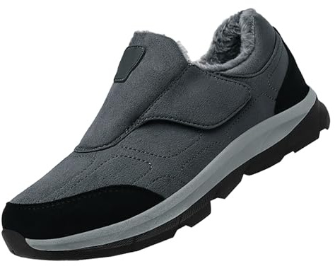 Generiska vinterskor herr fodrade, sneakers herr vinter, sportskor halkfria herrlöparskor mjuka lätta promenadskor slip-on vandringsskor utomhus sneakers för fritid, camping, GRÅ, 38 EU