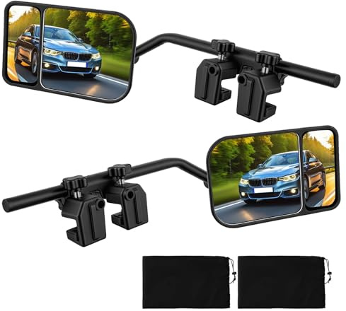 Delousiber 2PCS Universal Towing Mirrors, Caravan Exterior Convex Mirror with Adjustable Clamps, 360° Rotating Clip-On Mirror for Cars Vans SUVs Trucks, Safe Touring Addition