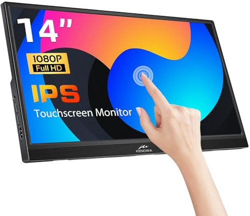 Kenowa Portable Monitor Touchscreen 14 FHD 1080P External Display 100% sRGB,Low-Power,VESA Mountable Travel Monitor Port with USB-C & HDMI for PC/Laptop/Mac/Gaming/Office