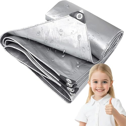 Zlhloj Telo Impermeabile Esterno, 2x2.5m 200g/m² PE Telone Occhiellato Impermeabile Rinforzato Telo Protettivo Multiuso per Barche, Legno, Piscina, Mobili da giardino, Auto argento