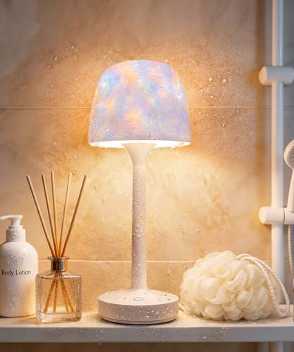 Waterproof Shower Lamp Sets with 16 Color Ocean Wave Projector, Rechargeable LED Light with Remote & Touch Control, household lamp sets 3 White Modes,USB-C for Bathroom, Bedroom, Spa Gifts