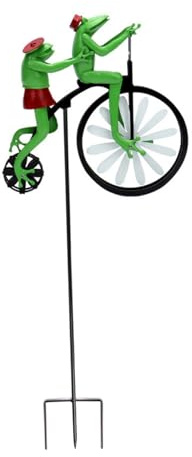Temeemeg Grenouilles sur Un Moulin à Vent en métal de vélo Vintage pour Jardin, Animal Mignon sur vélo, Ornement de Moulin à Vent Jardin pour décoration pelouse extérieure.