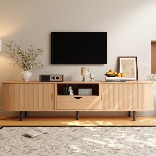 Jaxenor 175cm TV Lowboard mit Runddesign und Rollo-Tür, TV Schrank bis 50kg