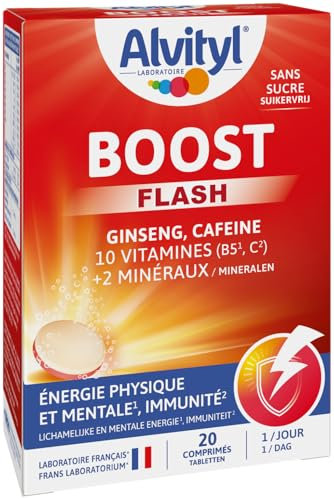 Alvityl Comprimés Boost Effervescents Ginseng et Caféine/10 Vitamines/2 minéraux Dès 15 Ans 20 Jours, Rouge, 20 Unité (Lot de 1)