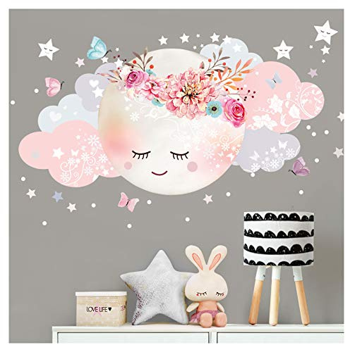 Wandtattoo Mond & Wolken Weiß/Rosa L - 60 x 31 cm (BxH)