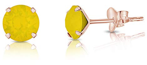Pendientes de Botón Mujer Plata de Ley 925 Chapados Oro Rosa 18k con Brillantes de Cristal Multicolor - Pendientes Mujer Oro Rosa - Hipoalergénicos para Pieles Sensibles - Diámetro 6 mm
