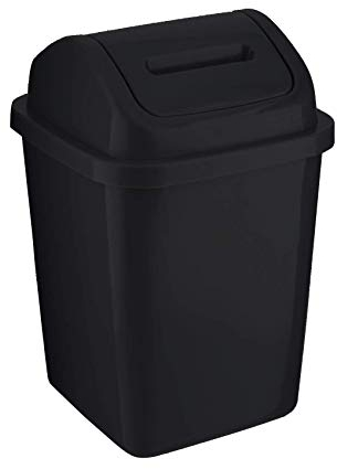 ZOOM Plastic Swing Top Bin 5L Waste Paper Rubbish Trash Can Square Small Swing Top Desktop Kitchen Bathroom Garbage Dustbin, 5 Litre (Black)