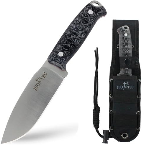 JEO-TEC Nº3 Cuchillo de Bushcraft Supervivencia Campo Monte Caza y Pesca - Mova 58 - Funda de Cordura- Hecho en España