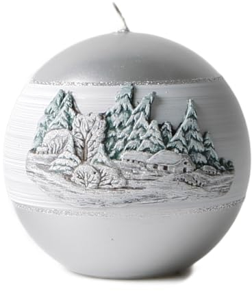 Celebration Kerze Deko Kugelkerze Silber Winter Quiet 07635 Wachs Relief 100