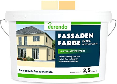 derendo Fassadenfarbe orange 2,5l mit EXTRA hohem Wetterschutz, matte silikonharzverstärkte Fassaden Farbe, hohe Deckkraft und gute Füllkraft bei kleinen Rissen (Pastellorange 5-1)