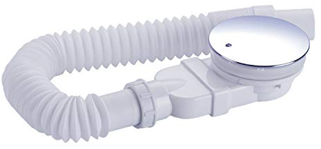 Extra-flat drain set for shower tray, chrome, diameter 90 mm, drain bend with siphon