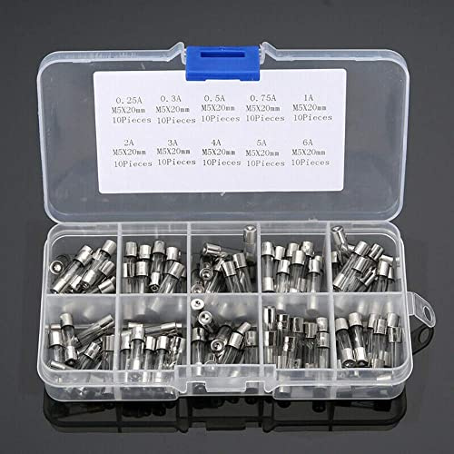 100 Stück 10 Werte Schnellblas-Glassicherungen Sortiment Kit 5 x 20 mm 250 V Quick Blow Glasrohrsicherung 0,25 A 0,3 A 0,5 A 0,75 A 1 A 2 A 3 A 4 A 5 A 6 A Fast-blow Glassicherungen sortiert Kits