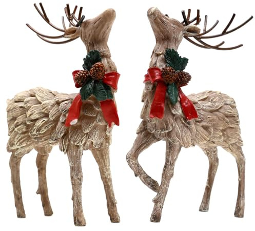 Topadorn 2Pcs Christmas Reindeer Statue Resin Holiday Deer Figurine for for Home, Holiday Decor, Christmas Decoration, Living Room and Office Decoration