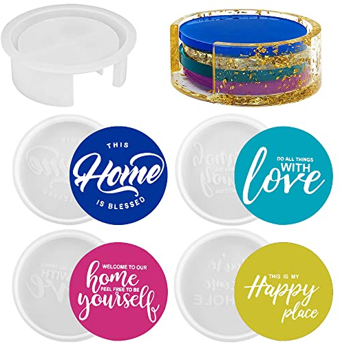 Afunta Lot de 4 moules ronds en silicone avec boîte de rangement pour dessous de verre, tapis de bol, projets de bricolage