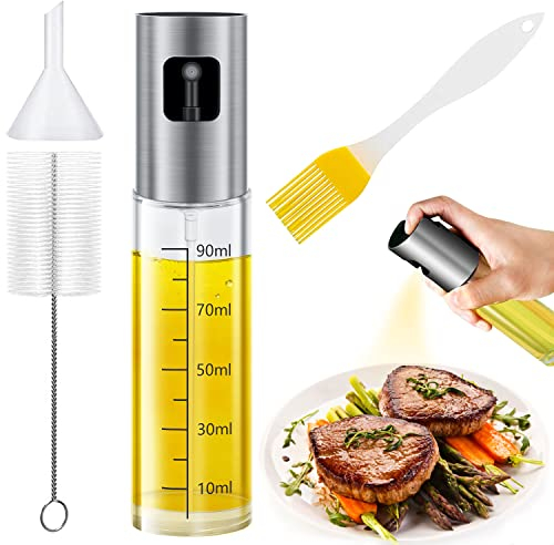 Spruzzino per Olio, 100 ML Spray Olio con Scala, Spazzole e Imbuto, Spray Olio per BBQ, Cucinare, Forno, Grigliare, Insalata