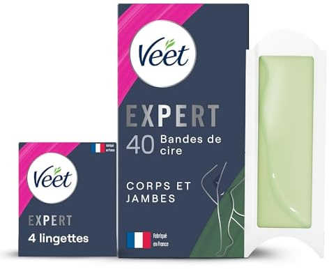 Veet Expert – 40 Kaltwachsstreifen für trockene Haut – langanhaltende Haarentfernung – perfektes Finish mit Süßmandelöl