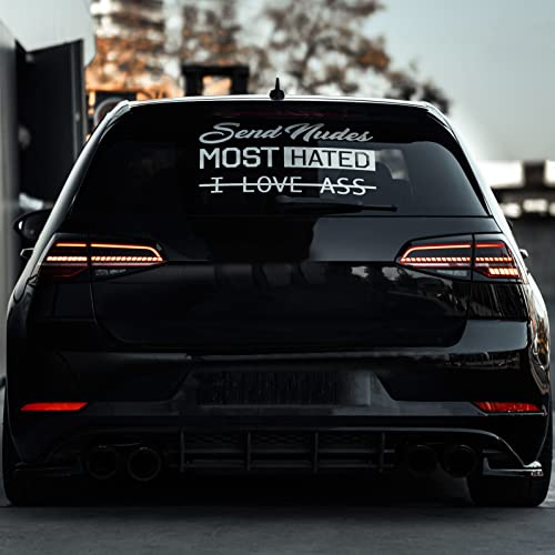 1A Style Sticker Auto Heckscheibenaufkleber Set Autoaufkleber Send Nudes Most Hated I Love Ass Tuningsticker (Aufkleber im Set 55cm Breite, Weis Glanz)