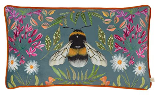 Wylder Nature House Of Bloom Zinnia Bee Cushion Cover – Floral Botanical Bumblebee Design (Grey – 30 x 50cm)