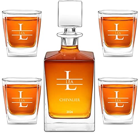 Maverton Ensemble 810 ml Carafe Whiskey originale et 4/6 verres avec gravure pour femmes - Service à whisky personnalisé pour elle - amie - maman - pour anniversaire - deco - Simple