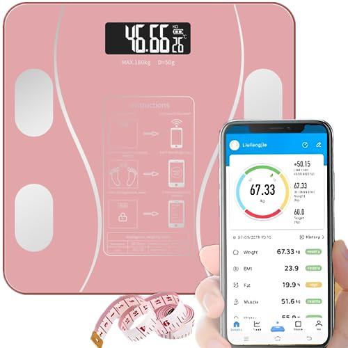 Scale for Body Weight, USB Rechargeable Digital Bathroom Scale, Smart Digital Body Fat Scale, Intelligent Body Fat BMI Scale with WIFI and Bluetooth, 400lbs (Pink)
