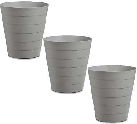 Basera Papierkorb Mülleimer 13,5 Liter Fassungsvermögen, 3er Set (grau) | 29 x 29 x 30 cm, Kunststoff, Rund, Für Büro, Bad, Jugendzimmer & Kinderzimmer