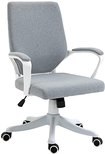 Vinsetto Bürostuhl Ergonomischer Schreibtischstuhl mit Armlehne, Höhenverstellbarer Drehstuhl mit Wippfunktion, Leinenoptik, Gepolstert Computerstuhl, Grau+Weiß