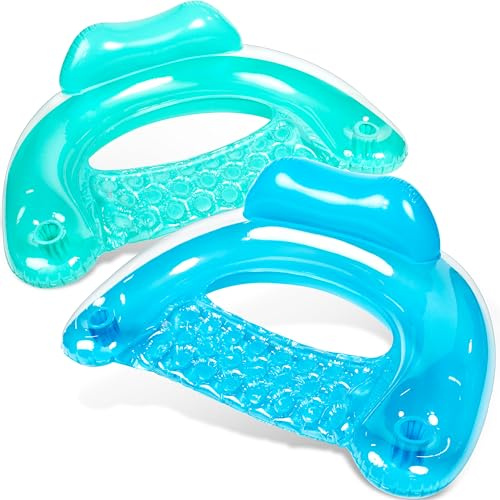 SLOOSH Inflatable Pool Floats Adult,2 Pack Pool Chairs with Cup Holders,X-Large Blow up Floats Chair,Hammock Noodle Mat Pure Design for Relaxing Summer Water Fun Swimming Party Beach,Blue,Green