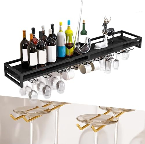 whalebee Porta Bicchiere di Vino 5/7/9 Binari Portabicchieri Porta Calici, Scaffali A Muro Larghezza 60cm 80cm 100cm Porta Calici in Ferro, Scaffale di Stoccaggio Facile da Installare