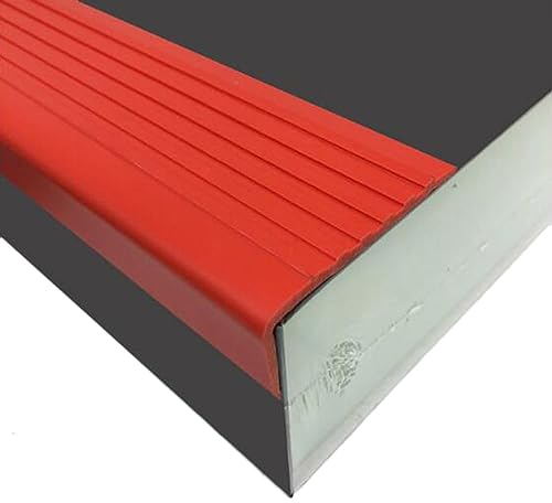 BZJPRFC L-förmige Gummi-Treppenstufe, PVC, Selbstklebend, Klebrig, rutschfeste Kantenstufe – Fliesen/Laminat/Holz, Aluminium Auf Vinyl (Color : Red, Size : W 60mm)