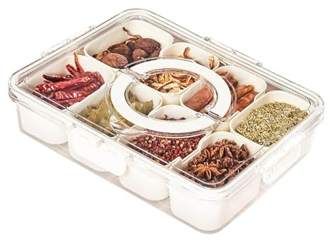 Dechoga Snack Tray with Lid-8 Section Food Serving Platters Party Snacks,Divided Serving Tray with Clear Lid,Compartment Appetizer Platter Compact Serving Divider Platter Salads,Nibbles,Snacks,Candy