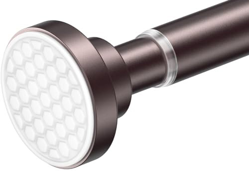 AIZESI Brass Shower Curtain Rod, Adjustable 107-185CM Shower Curtain Pole, 1 inch Diameter Spring Shower Rod Tension No Drilling, Non-Slip, Premium Stainless Steel Anti-Rust