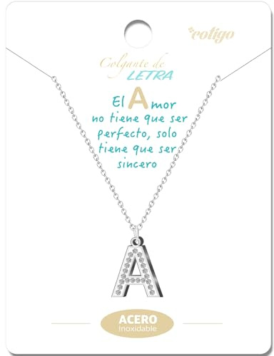 cotigo-Collar Letra Inicial Acero inoxidable con Piedra de Circonita Brillantes-Collar Mujer con Colgante de Letra A-Z - Colgante Inicial de Nombre-Regalo para Mujer, Dia de Madre (2 A- PLATEADO)