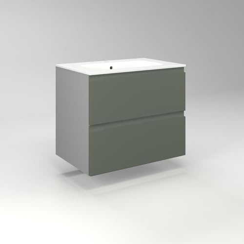 Diventa Modello Diva Star, Mobile Bagno sospeso 70cm con 2 cassetti spaziosi, lavabo dal design moderno, colore verde e grigio
