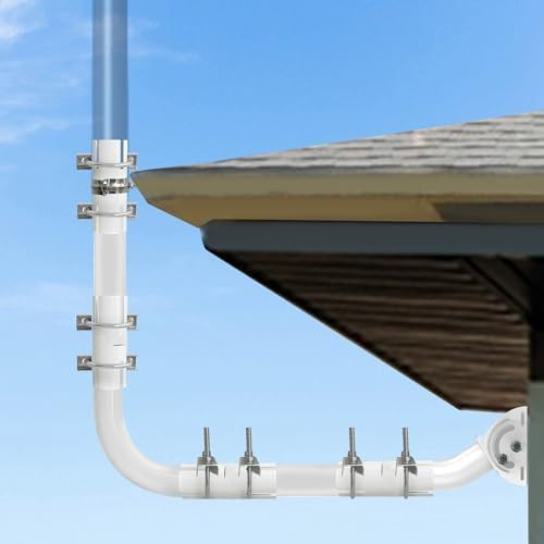 Antenna Mount Bracket for Long Eaves - Compatible with Starlink, TV Antennas, WiFi Extenders, Weather Stations, Wireless Bridges - Includes 90 Degree Elbows, Extend Pipe, Linker,Wall J Mounting(White)