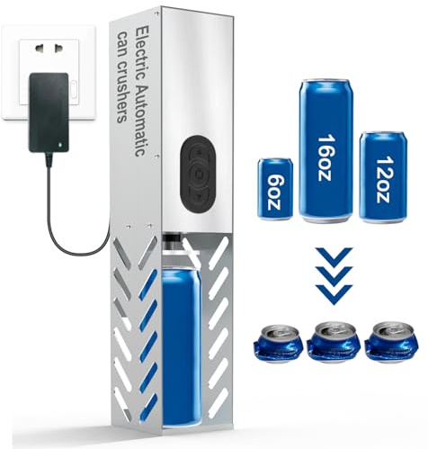 Trituradora de latas eléctrica para reciclaje de latas de 12 oz~ 16 oz, trituradora automática de latas, exprimidor de latas para reciclaje montado en la pared para selters de aluminio, soda, cola,