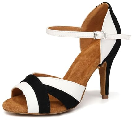Uonpie Zapatos de Baile Latino Mujer Salsa Tango Bachata Tacón 8.5CM Zapatos de Baile de Salón Suela Blanda,Nero,39EU