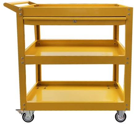 YCOVSFP 3-stufiger Werkzeugwagen Mit Schubladen, 150 Kg, Servicewagen, Werkzeugaufbewahrungs-Organizer Mit Schubladen, Ideal for Garage, Lager Und Reparaturwerkstatt(Gold)