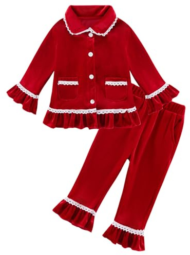 URMAGIC Toddler Baby Girls Pyjamas Sets Long Sleeve Button Down Velour Nightwear 2 Piece Tops Pants Sleepwear Outfits Pjs 6-12 12-18 18-24 Months 2T 3T 4T 5T
