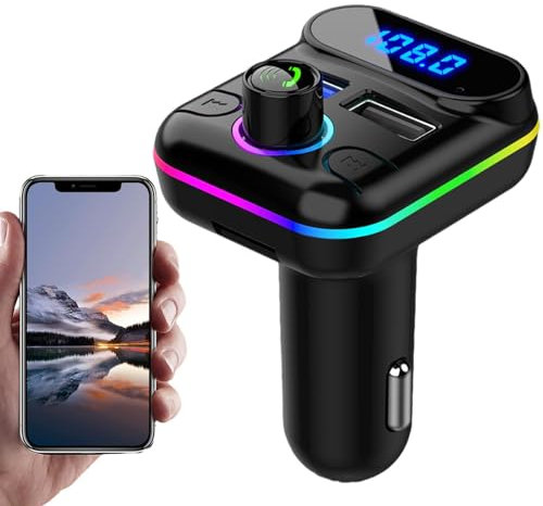 Adaptateur de Voiture Blue-Tooth, transmetteur FM Blue-Tooth pour Lecteur MP3 de Voiture | Appels Mains Libres, Deux Ports USB | Écran LED, lumière ambiante à Sept Couleurs