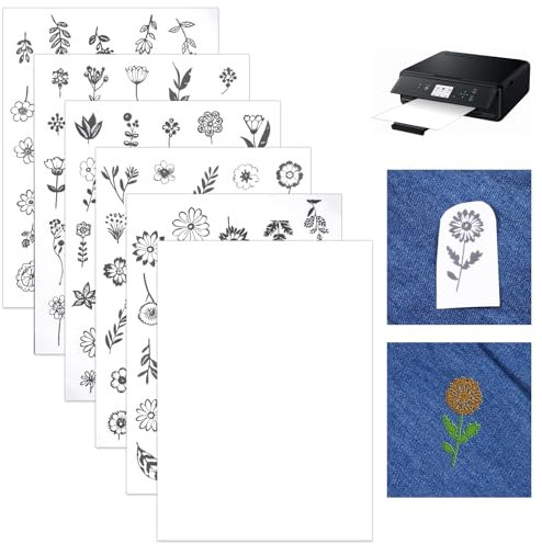 AOZUO 6 Stück 29.7x21cm Buchstaben Blumen Stickvlies Wasserlöslich,Selbstklebend Wasserlösliches Stickvlies,Schwarze Linien Stickvorlagen Wasserlöslich Embroidery Stickmaschine für Anfänger Handnähen