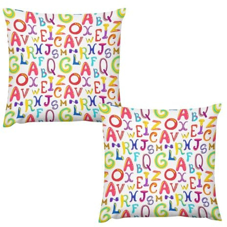 KWQDOZF Copricuscini con stampa alfabeto vintage, confezione da 2, 26 x 26 cm, quadrati, per esterni, autunnali, decorazioni per la casa, in velluto, con cerniera, per divano, viaggio