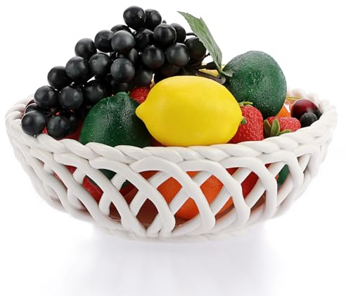 OLegei Corbeille à fruits en céramique bol à fruits, rond, D25cm | créatif décoration de table, porte-fruits, pour le comptoir de la cuisine, la maison