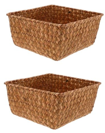 Cabilock 2pcs Seagrass Storage Basket Large Baskets for Kitchen Desktop Organizer Box Natural Material