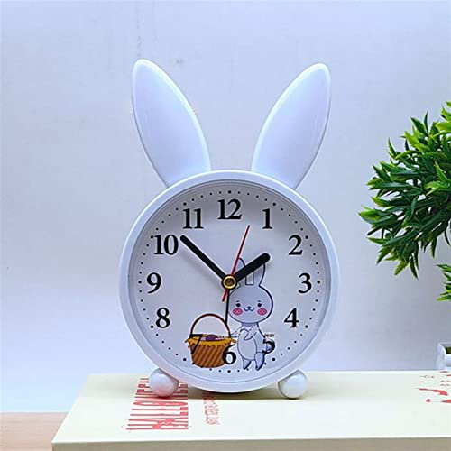 Zhaoj24-05 Silencieux Petite Réveil Dessin animé Lapin réveil Chambre Chevet décoration Simple muet Petit réveil étudiant réveil Cadeau sans Tic Tac(Blanc)