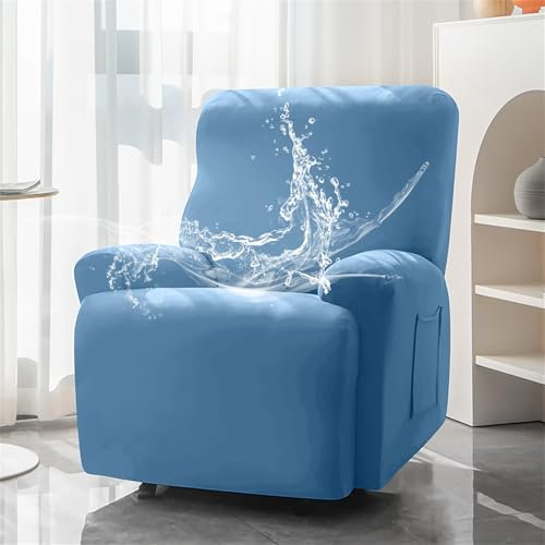 Hearda Einfach Sesselschoner für Relaxsessel, Spritzwassergeschützt Stretch Sesselschoner, 4-Teilig Relaxsessel Bezüge, rutschfest Recliner Cover, Waschbar Sesselbezug mit Taschen (Blau)